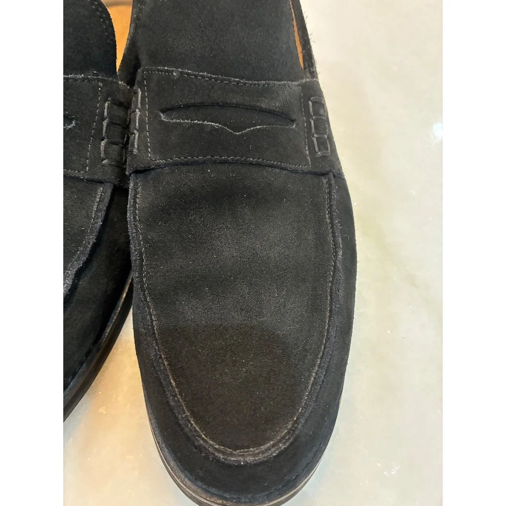 Brooks Brothers Mens Black Suede Penny Loafers Italy Made Vera Gomma Sole